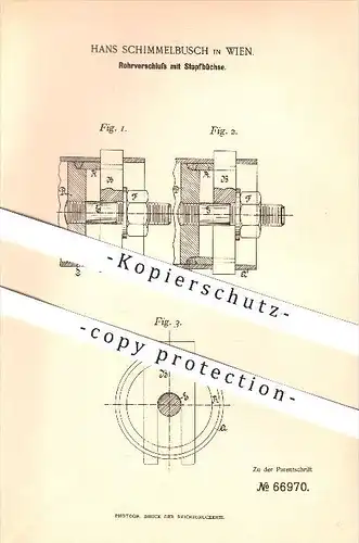 original Patent - Hans Schimmelbusch in Wien , 1892 , Rohrverschluss mit Stopfbüchse , Kessel !!!