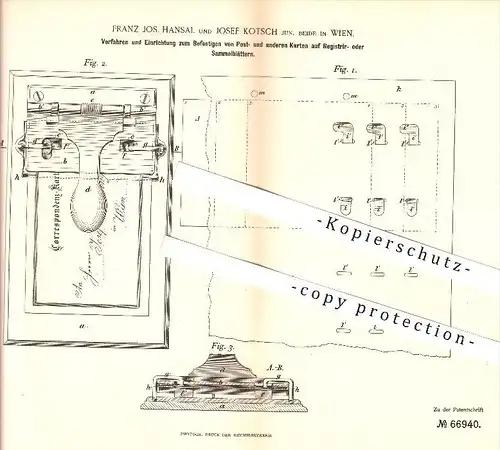 original Patent - Franz Hansal & Josef Kotsch in Wien , 1892 , Befestigung von Karten auf Sammelblättern , Buchbinder !!