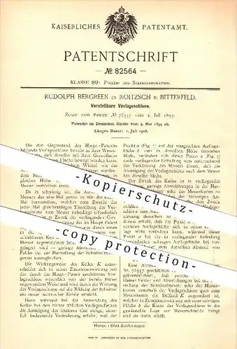 original Patent - Rudolph Bergreen in Roitzsch bei Bitterfeld , 1894 , Verstellbare Vorlageschiene , Zuckerfabrik !!!