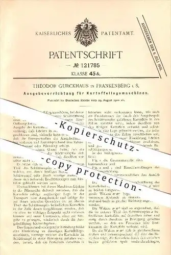 original Patent - Theodor Gurckhaus in Frankenberg , 1900 , Ausgebevorrichtung für Kartoffellegemaschinen !!!