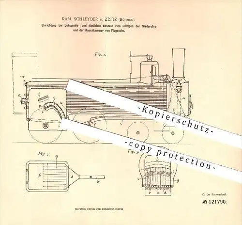 original Patent - Karl Schleyder in Zditz / Zdice , 1899 , Reinigen von Rohren u. Rauchkammer bei Lokomotivkesseln !!!