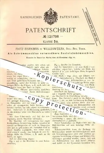 original Patent - Fritz Eisenbeis in Wellesweiler b. Neunkirchen , 1899 , Gesteinbohrmaschine , Bergbau !!!