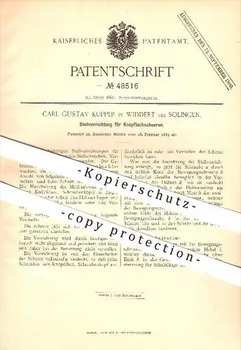 original Patent - Carl G. Küpper in Widdert bei Solingen , 1889 , Stellvorrichtung für Knopflochscheren , Schneider !!!