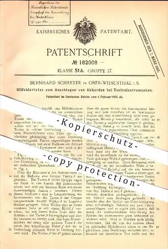 original Patent - Bernhard Schreyer in Ober Wiesenthal , 1906 , Hilfsklaviatur für Klavier , Oberwiesenthal !!!