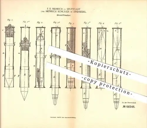 original Patent -F. Heinrich & Schuster Lendsiedel b. Kirchberg an der Jagst , 1890 , Bleistifthalter , Schreibwaren !!!