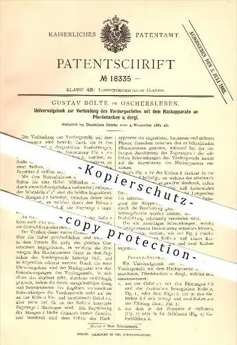original Patent - Gustav Bölte in Oschersleben , 1881 , Verbindungsgelenk an Pferdehacken !!!