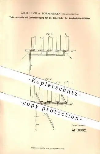 original Patent - Wilh. Huch in Schöningen , 1881 , Verschluss für Glühzylinder der Knochenkohle-Glühofen !!!