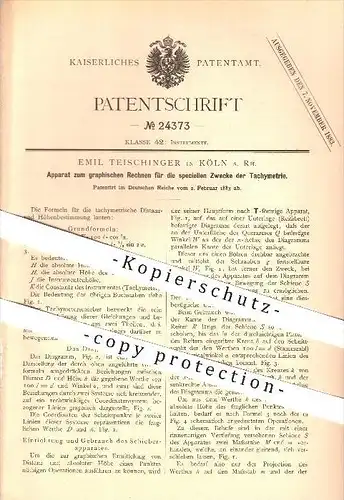 original Patent - Emil Teischinger in Köln , 1883 , Apparat zum graphischen Rechnen in der Tachymetrie !!!