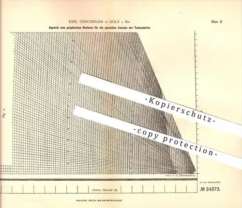 original Patent - Emil Teischinger in Köln , 1883 , Apparat zum graphischen Rechnen in der Tachymetrie !!!