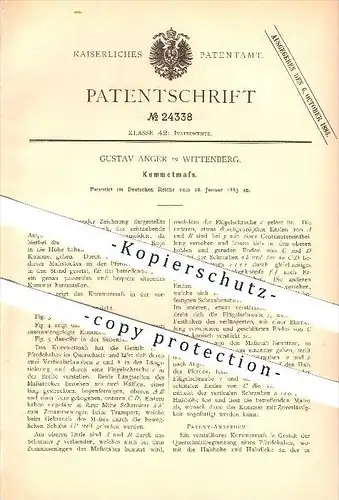 original Patent - Gustav Anger in Wittenberg , 1883 ,  Kummetmaß , Instrumente !!!