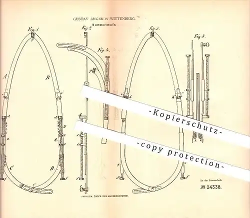 original Patent - Gustav Anger in Wittenberg , 1883 ,  Kummetmaß , Instrumente !!!