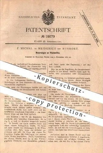 original Patent - F. Michel in Meiderich bei Ruhrort , 1881 , Neuerungen an Flammöfen , Eisen !!!