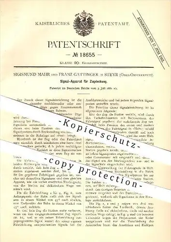 original Patent - Sigismund Mahr & Franz Gattinger in Steyr , Österreich , 1881 , Signal Apparat für Zugdeckung !!!