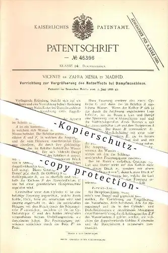 original Patent - Vicente de Zafra Mesia in Madrid , Spanien , 1888 , Vorrichtung für Dampfmaschinen !!!