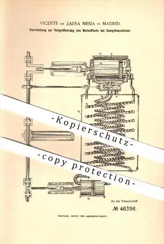 original Patent - Vicente de Zafra Mesia in Madrid , Spanien , 1888 , Vorrichtung für Dampfmaschinen !!!