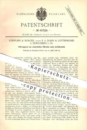 original Patent - Steppuhn & Borcke in Königsberg , 1888 , Apparat zur Filtration unter Luftabschluss !!!