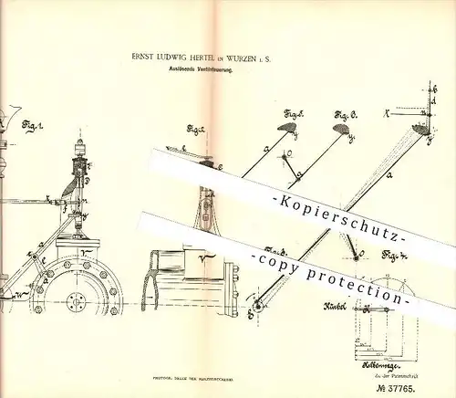 original Patent - Ernst Ludwig Hertel in Wurzen , 1886 , Auslösende Ventilsteuerung , Dampfmaschinen !!!   !!!