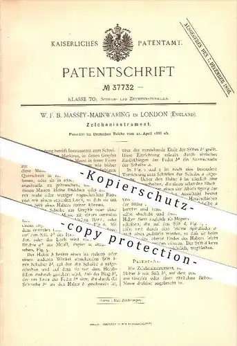 original Patent - W.F.B. Massey-Mainwaring in London , England , 1886 , Zeicheninstrument , Schreibmaterialien !!!   !!!