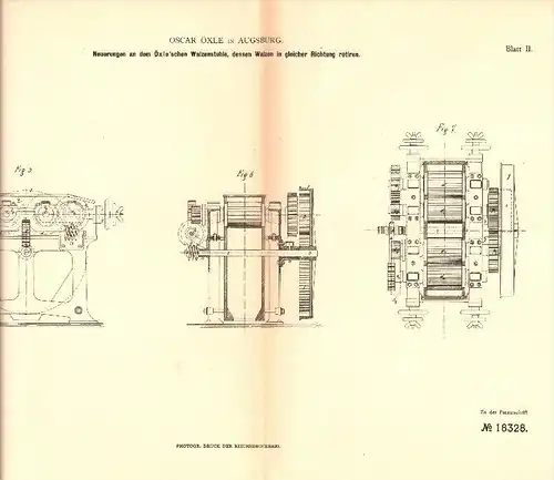 original Patent - Oscar Öxle in Augsburg , 1894 , Apparatur für Walzenstühle , Windmühle !!!