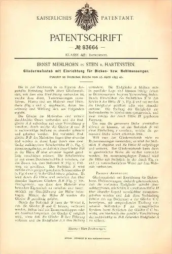 original Patent - Ernst Mehlhorn in Stein bei Hartenstein , 1895 ,  Gliedermaßstab für Hohlmessungen !!!
