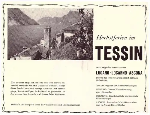 original Werbung / Reklame - 1959 - Ferien in Tessin , Lugano , Locarna , Ascona !!!