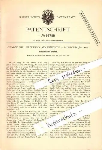 Original Patent - George M.F. Molesworth in Bideford , Devon , 1881 , mechanical brake !!!