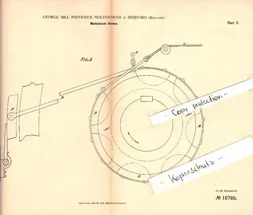 Original Patent - George M.F. Molesworth in Bideford , Devon , 1881 , mechanical brake !!!