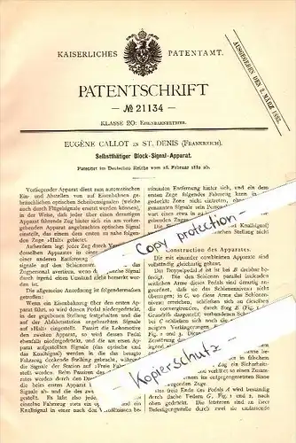 Original Patent - Eugene Callot à Saint-Denis , 1882 , Appareil de signalisation pour les chemins de fer !!!