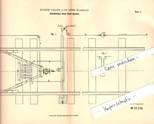 Original Patent - Eugene Callot à Saint-Denis , 1882 , Appareil de signalisation pour les chemins de fer !!!