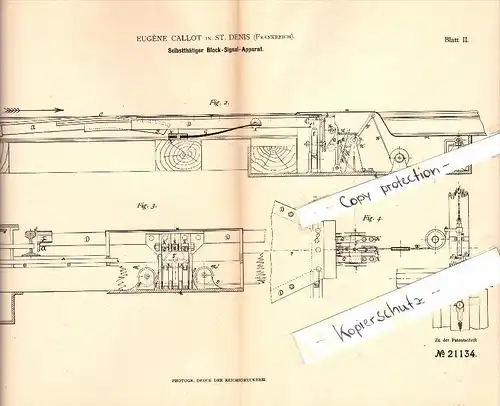 Original Patent - Eugene Callot à Saint-Denis , 1882 , Appareil de signalisation pour les chemins de fer !!!