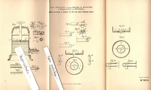 Original Patent - Carl Wellhöfer in Heidingsfeld b. Würzburg , 1894 , Auslaß-Vorrichtung für Senf-Behälter !!!
