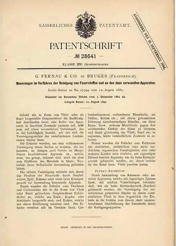 Original Patentschrift - G. Fernau & Co à  Bruges , 1882 ,  Appareil pour textiles de nettoyage !!!