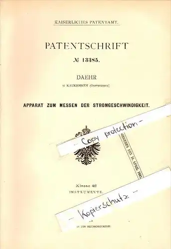 Original Patent - Daehr in Kaukehmen / Jasnoje , 1880 , Stromapparat , Gumbinnen , Kuckerneese , Ostpreussen , Russland