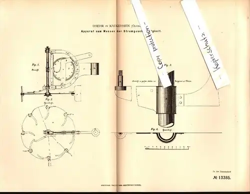 Original Patent - Daehr in Kaukehmen / Jasnoje , 1880 , Stromapparat , Gumbinnen , Kuckerneese , Ostpreussen , Russland