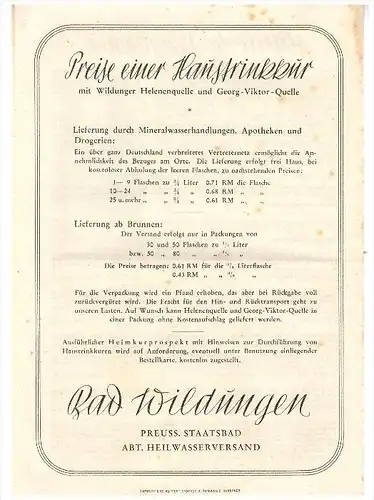 original Prospekt / Werbung - 1941 - Heilkräfte der Natur , Bad Wildungen , Heilwasser , Kur , Staatsbad , 4 seitig !!!