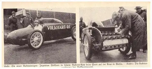 original Zeitungsausschnitt - 1928 - Raketenwagen auf der Avus , Berlin , Ing. Volkhart , Automobil , Oldtimer !!!