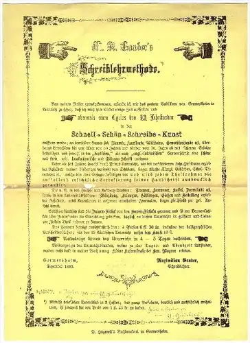 original Werbung von Hof- Kalligraph Gander in Mainz , 1863 , Feder , Federhalter , Kalligraphie !!!