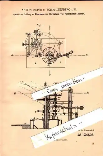 Original Patent - Anton Pieper in Schmallenberg i.W. , 1901 ,  Herstellung von vulkanisiertem Asphalt , Straßenbau !!!