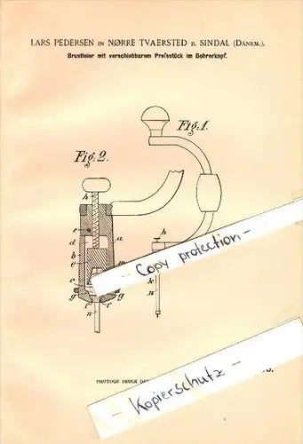 Original Patent - Lars Pedersen in Norre Tversted b. Sindal , Dänemark , 1901 , Brustleier , Werkzeug !!!
