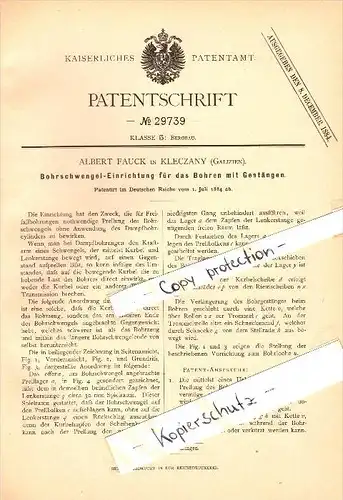 Original Patent - Albert Fauck in Kleczany , Galizien , 1884 , Bohrschwengel für Bergbau !!!