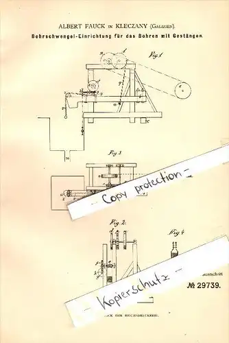 Original Patent - Albert Fauck in Kleczany , Galizien , 1884 , Bohrschwengel für Bergbau !!!