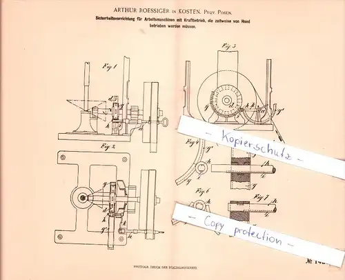 Original Patent - Arthur Roessiger in Kosten / Koscian , Posen , 1902 , Sicherheitsvorrichtung  !!!