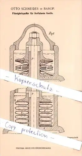 Original Patent - Otto Schneider in Barop , 1902 , Flüssigkeitspuffer für Ventile !!!