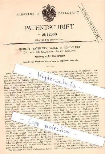 Original Patent - Robert Taverner Wall in Longfleet , 1882 ,  Photographie , Poole !!!