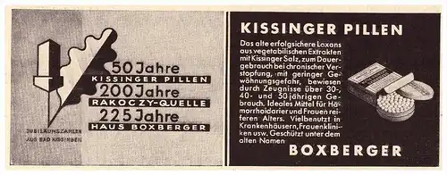 original Werbung - 1937 - Bad Kissingen , Pillen , Haus Boxberger , Arzt , Krankenhaus , Apotheke