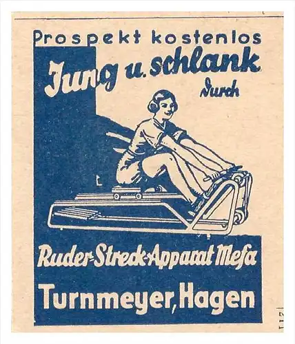 original Werbung - 1937 - Ruder-Streckapparat , Turnmeyer in Hagen , Arzt , Krankenhaus , Apotheke !!!