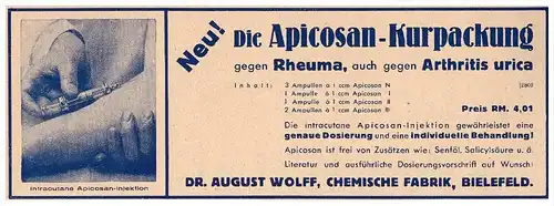 original Werbung - 1937 - Dr. A. Wolff in Bielefeld , Injektion , Spritze , Arzt , Krankenhaus , Apotheke !!!