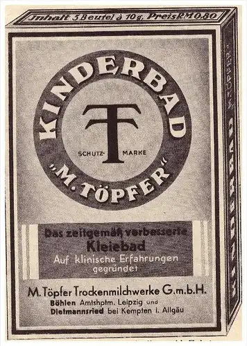 original Werbung - 1937 - Kinderbad M. Töpfer in Dietmannsried b. Kempten , Arzt , Krankenhaus , Apotheke  !!!