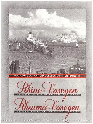 original Werbung - 1937 - Rheuma Vasogen , Pearson in Hamburg , Arznei , Arzt , Krankenhaus , Apotheke , A4 Seite !!