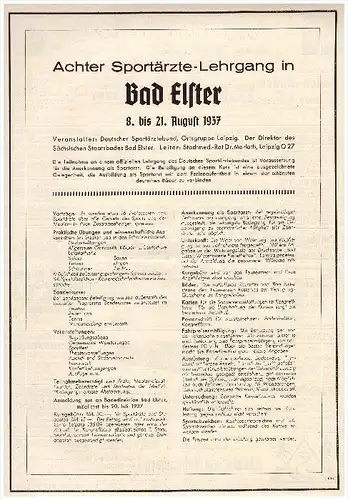original Werbung - 1937 - Bad Elster , Lehrgang für Ärzte , Ärztebund , A4 Seite !!